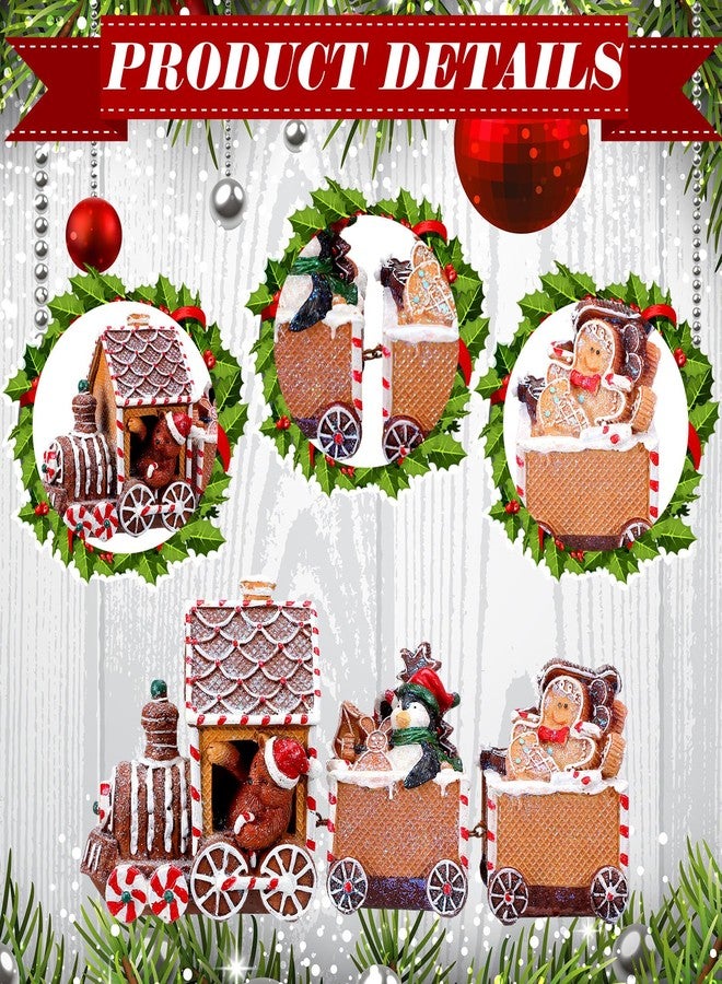 Quzzil Christmas Gingerbread Express Train Gingerbread Christmas Decorations Santa Claus Train Decorations Xmas Gingerbread Train Resin Craft Christmas Home Party Decor - Image 3